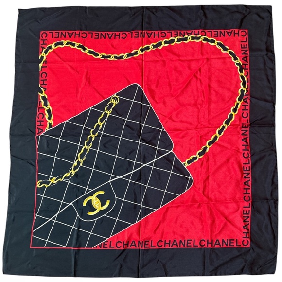 Chanel Red and Black Silk Scarf - Picture 1 of 3